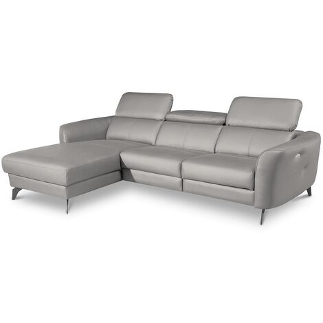 Canapé d'angle relax en cuir de luxe italien avec relax électrique, 5 places BERTONI, gris clair, angle gauche