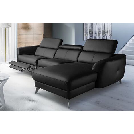 Canapé d'angle relax en cuir de luxe italien avec relax électrique, 5 places BERTONI, noir, angle droit