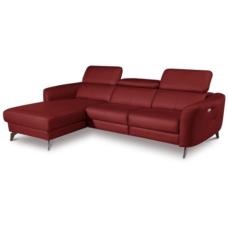 Canapé d'angle relax en cuir de luxe italien avec relax électrique, 5 places BERTONI, rouge foncé, angle gauche