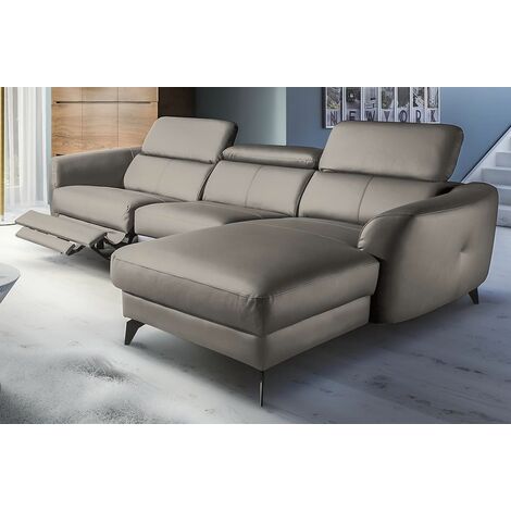 Canapé d'angle relax en cuir de luxe italien avec relax électrique, 5 places BERTONI, taupe, angle droit