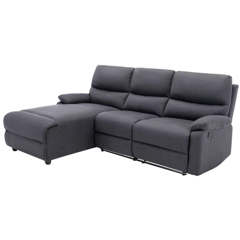 Vente-unique - Canapé d'angle gauche relax électrique en tissu gris anthracite lunano