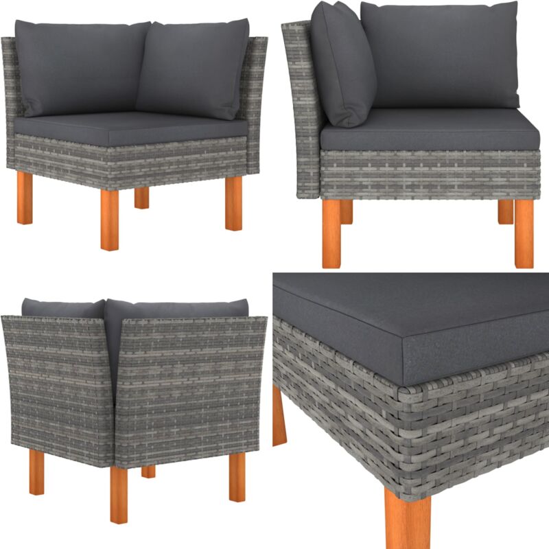 Canapé d'angle Résine tressée et bois d'eucalyptus massif - Canapé D'angle - Mobilier De Jardin - Salon De Jardin - Chaise Longue - Meubles Extérieur
