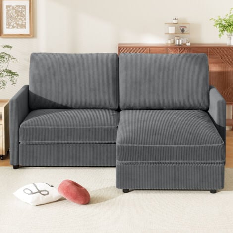 Canapé d'angle réversible 2 Places en Velours Côtelé,Canapé Scandinave confortable en forme de L pour Salon,180x137x84cm,Gris