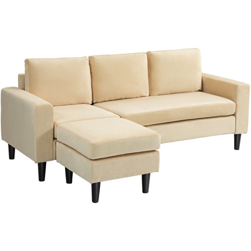 Homcom - Canapé d'angle réversible 3 places piètement effilé bois noir revêtement velours beige