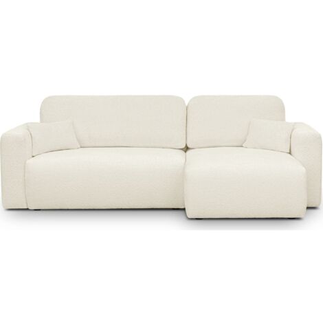 Canapé d'angle réversible convertible 4 places avec coffre de rangement en tissu bouclé beige - Davis