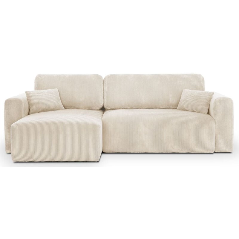 Homifab - Canapé d'angle réversible convertible 4 places avec coffre de rangement en velours côtelé beige - Davis