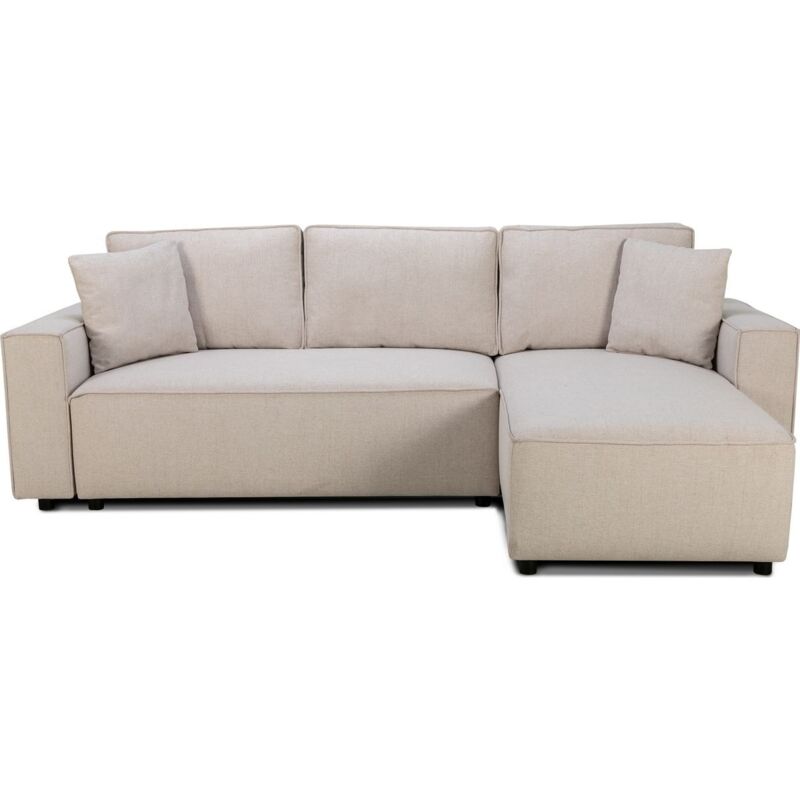 Homifab - Canapé d'angle réversible convertible 4 places en tissu beige - Théa