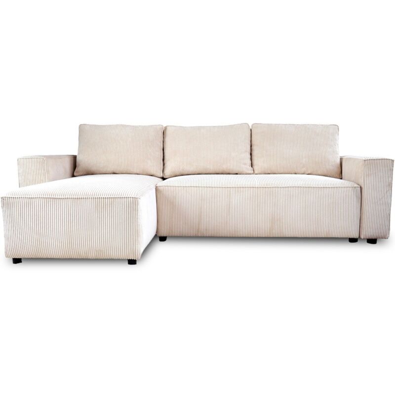 Homifab - Canapé d'angle réversible convertible 4 places en velours côtelé beige - Théa