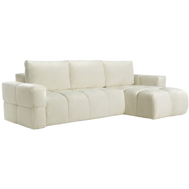 Vente-unique - Canapé d'angle réversible convertible en tissu bouclette beige issoro ii