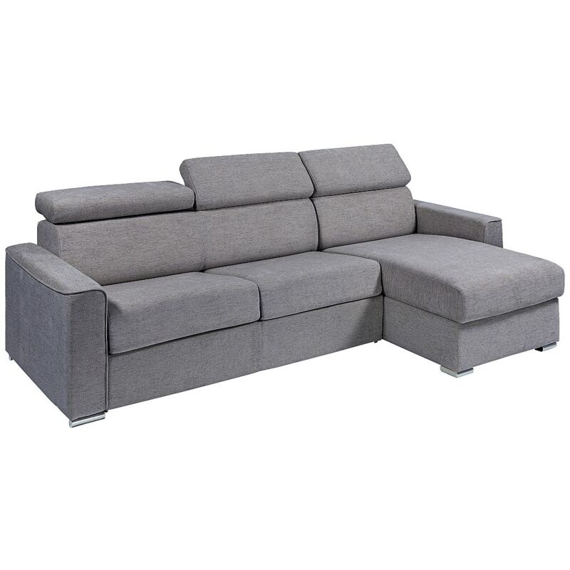 Vente-unique - Canapé d'angle réversible convertible express en tissu gris - Couchage 140 cm - Matelas 18 cm - vizir