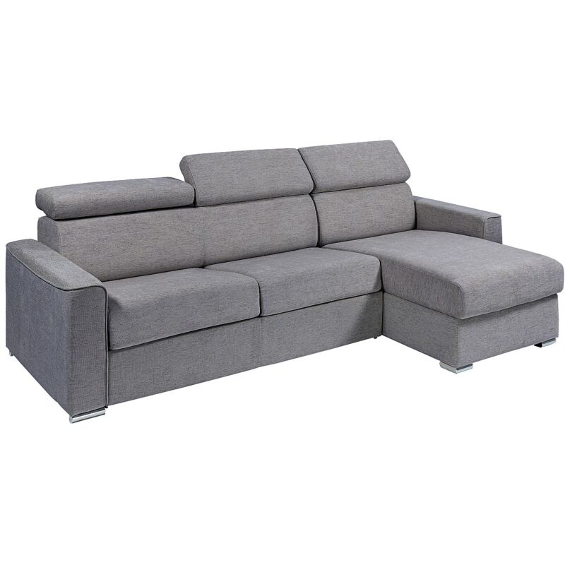 Canapé d'angle réversible convertible express en tissu gris - Couchage 140 cm - Matelas 22 cm mémoire de forme - VIZIR