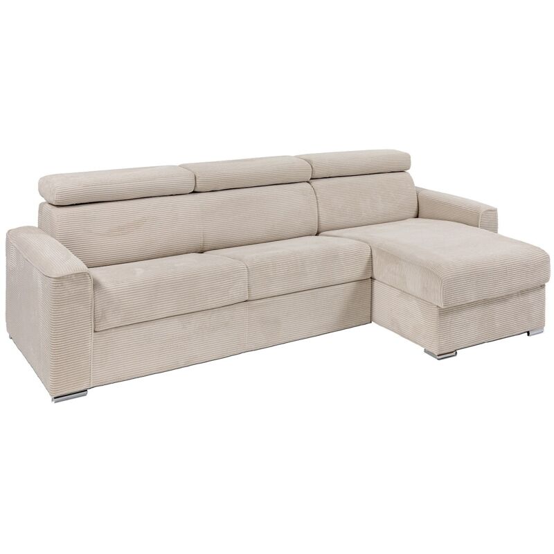 Vente-unique - Canapé d'angle réversible convertible express en velours côtelé beige - Couchage 160 cm - Matelas 14 cm - vizir