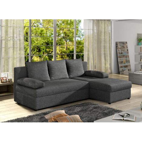 Les Tendances – Canapé d'angle convertible réversible 206cm – Tissu gris foncé – Coussins amovibles – Fabrication européenne – Surface de couchage 120x200cm