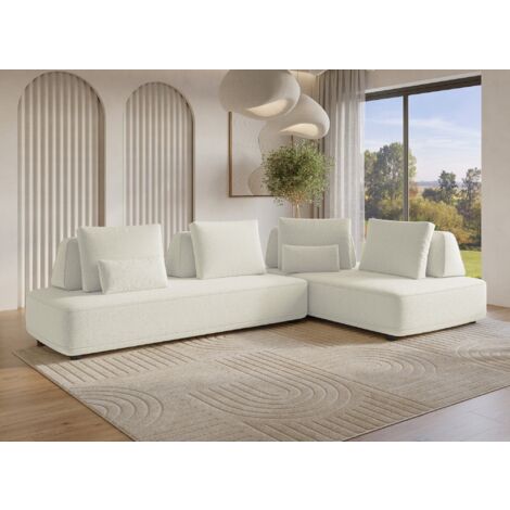 Canapé d'angle réversible en tissu bouclette beige ISAORA