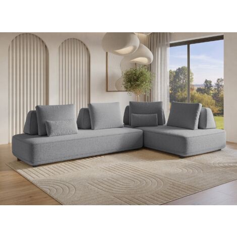 Canapé d'angle réversible en tissu bouclette gris ISAORA