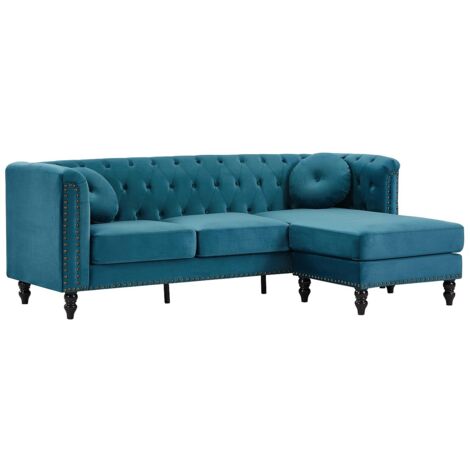 Canapé d'angle réversible en velours bleu canard TURNER