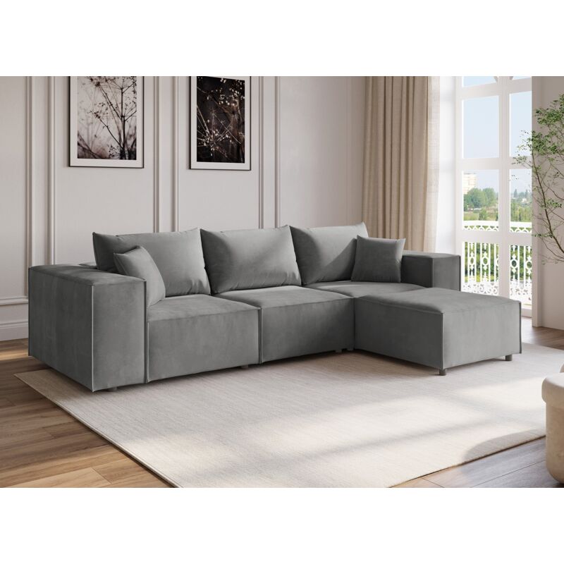Deco In Paris - harlem - Canapé d'angle modulable en velours gris harlem