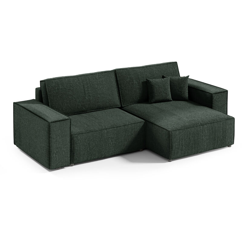 Canapé d'angle réversible et convertible 3 places avec coffre Isaac Mini velours côtelé Vert sapin