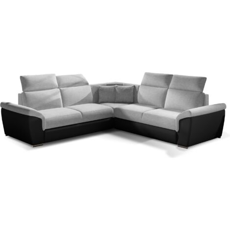 Canapé d'angle réversible et convertible bi-matières Neo - Pieds acier chromé-Noir/Gris clair