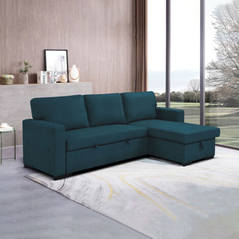 Canapé d'angle réversible et convertible en tissu bleu - COZY