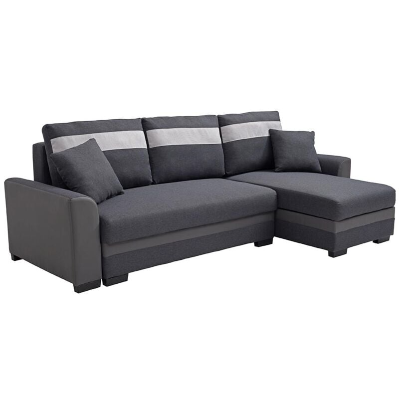 Vente-unique - Canapé d'angle réversible et convertible en tissu et simili anthracite giany ii