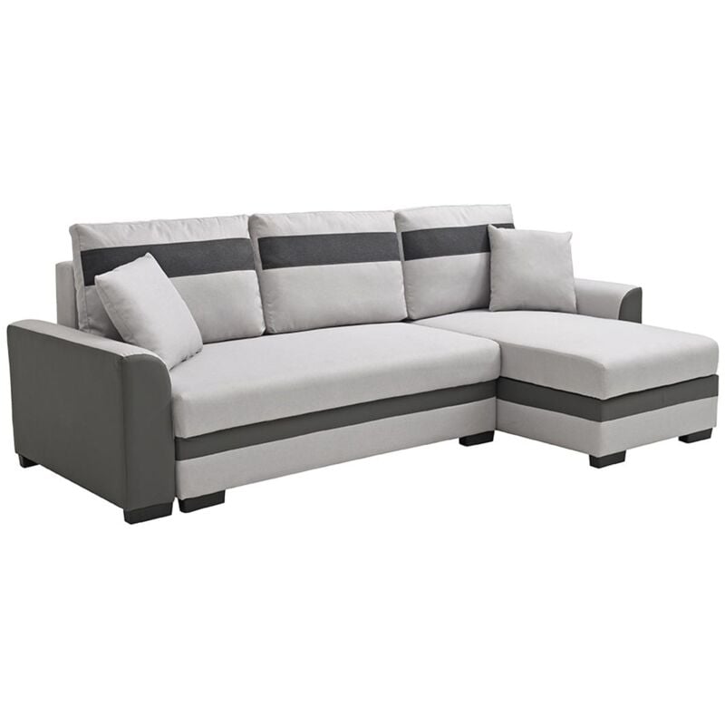 Canapé d'angle réversible et convertible en tissu et simili gris clair giany ii