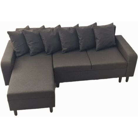 TRENDY MOBILI Canapé d'angle reversible MILANO 3/4 places Tissu Noir 196x75x80