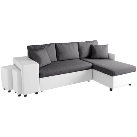 Canapé d'angle réversible OSLO avec coffre et poufs gauche en bi-matière