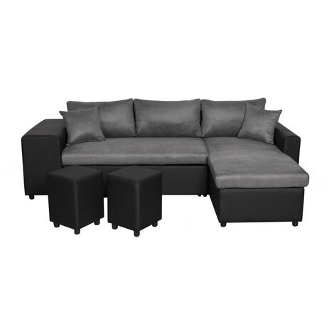 Canapé d'angle réversible OSLO avec coffre et poufs gauche en bi-matière
