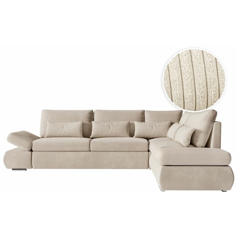 Loungitude - Canapé d'angle réversible sebastian convertible avec coffre en velours côtelé - Beige