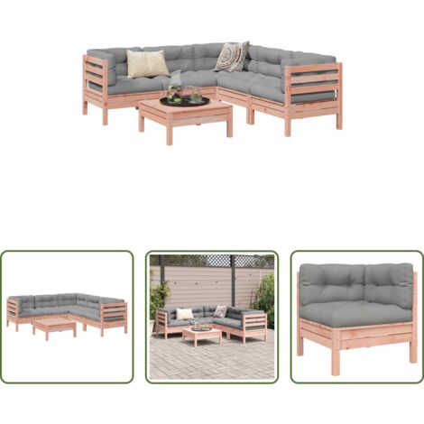 Canapé d'angle -  Salon de jardin 6 pcs et coussins bois massif sapin de douglas