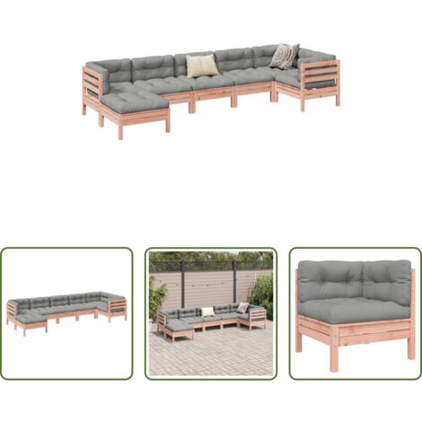 Canapé d'angle -  Salon de jardin 7 pcs et coussins bois massif sapin de douglas