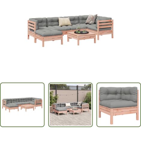 Canapé d'angle -  Salon de jardin 7 pcs et coussins bois massif sapin de douglas