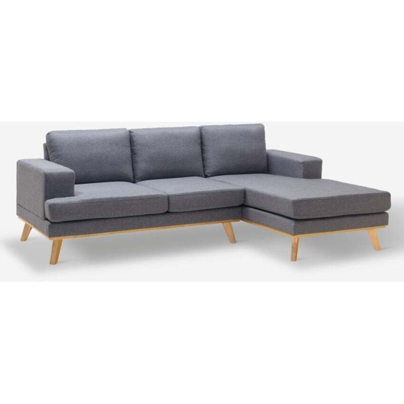 Canapé d'angle scandinave 3 places avec méridienne en tissu gris Miles Canapé d'angle scandinave 3 places avec méridienne en tissu gris Miles
