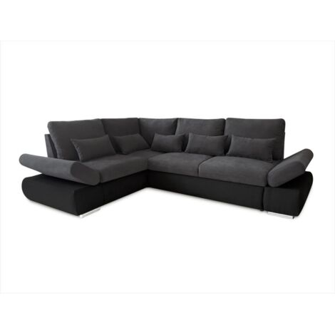 Canapé d'angle SEBASTIAN Réversible et Convertible avec coffre en simili et tissu - Gris foncé
