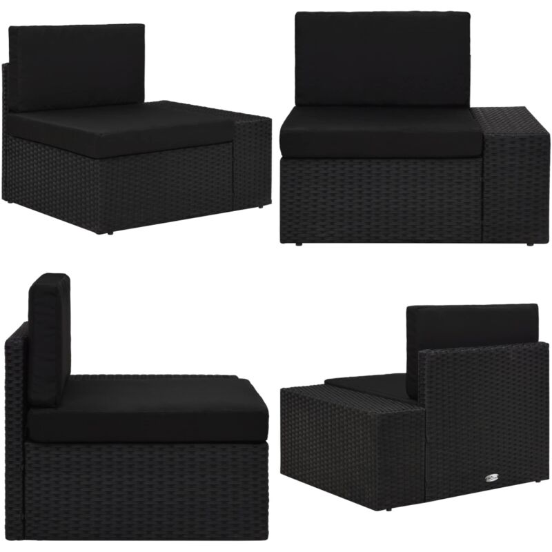 Canapé d'angle sectionnel accoudoir gauche Résine tressée Noir - Canapé D'angle - Mobilier De Jardin - Chaise Longue - Résine Tressée - Extérieur