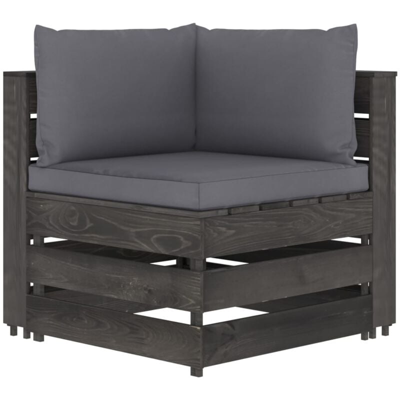 Canapé d'angle sectionnel avec coussins Bois imprégné de gris