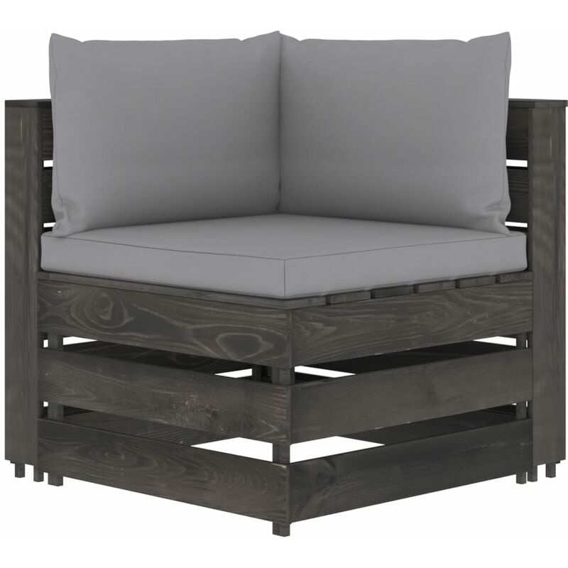 Canapé d'angle sectionnel avec coussins Bois imprégné de gris