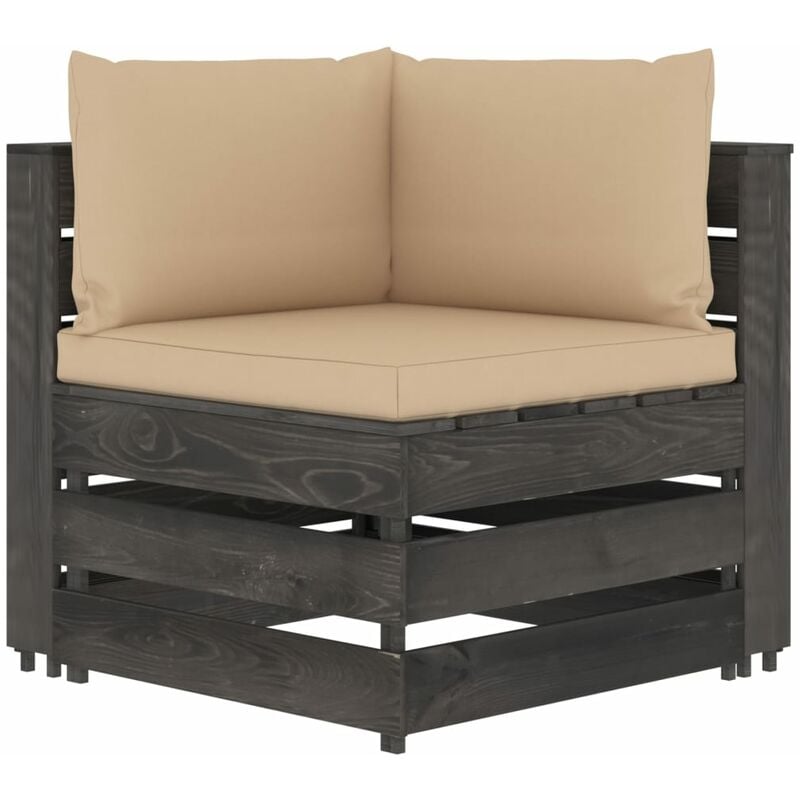 Canapé d'angle sectionnel avec coussins Bois imprégné de gris
