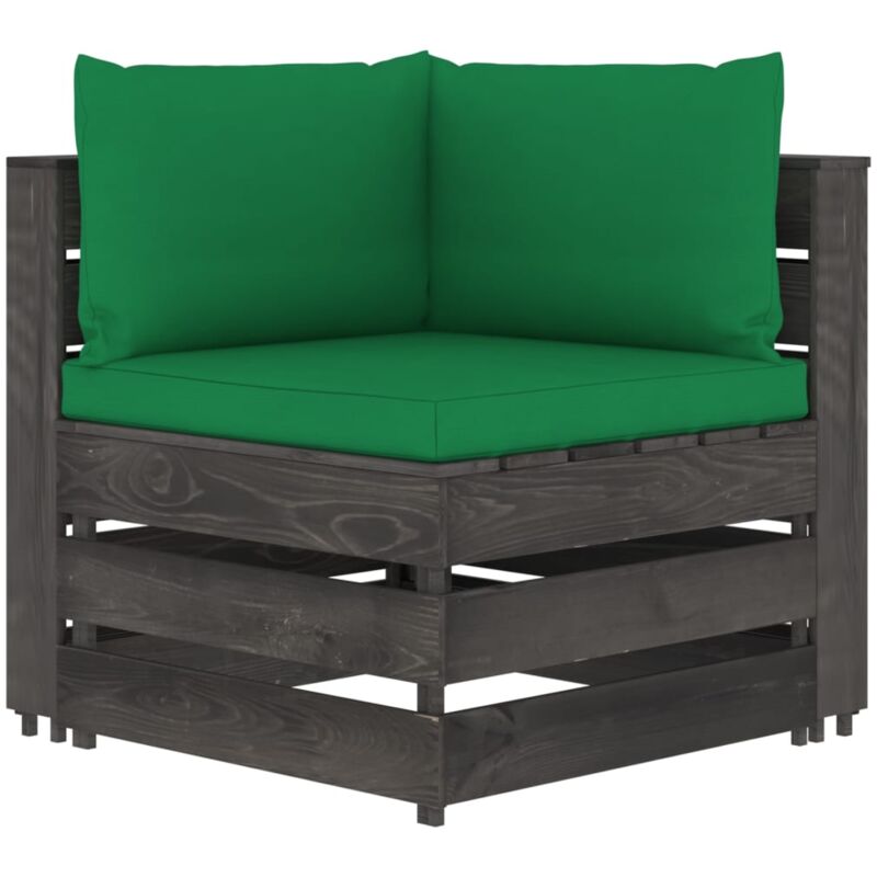 Canapé d'angle sectionnel avec coussins Bois imprégné de gris