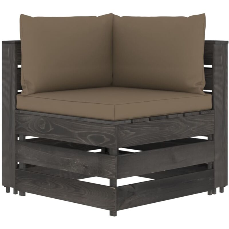 Canapé d'angle sectionnel avec coussins Bois imprégné de gris