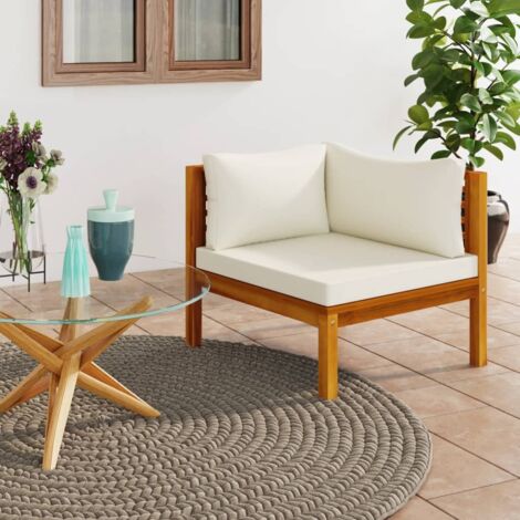 Canapé d'angle sectionnel  Canapé scandinave Sofa et coussin blanc crème Bois d'acacia 64239