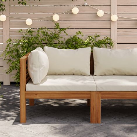 Canapé d'angle sectionnel en bois d'acacia massif – Coussin blanc crème – Dimensions 69x69x62,5cm – Finition à l'huile pour extérieur