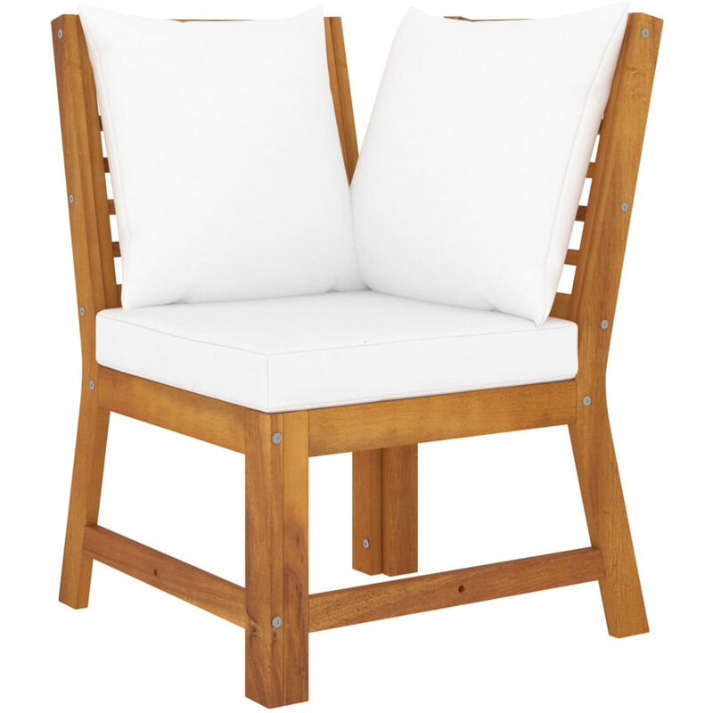 Canape d'angle sectionnel et coussin creme Bois d'acacia massif