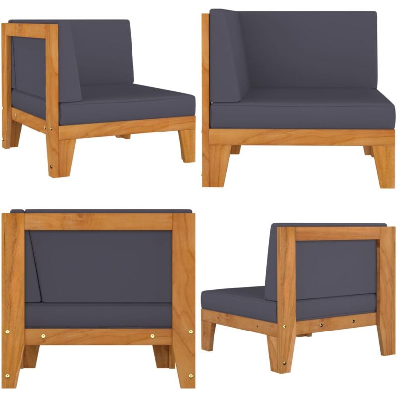 Canapé d'angle sectionnel et coussins gris foncé Bois d'acacia - Canapé D'angle - Mobilier De Jardin - Jardin - Terrasse - Acacia - Home & Living