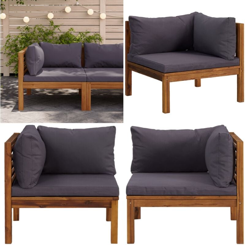 Canapé d'angle sectionnel et coussins gris foncé Bois d'acacia - Canapé D'angle - Canapé Sectionnel - Mobilier De Jardin - Jardin - Acacia - Home &