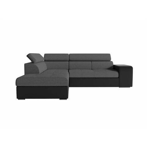 Canapé d'angle SOAN convertible en simili et tissu - Gris / Noir - Angle Gauche
