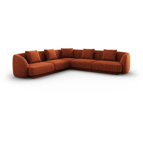 Canapé d'angle symétrique 5 places en chenille terracotta