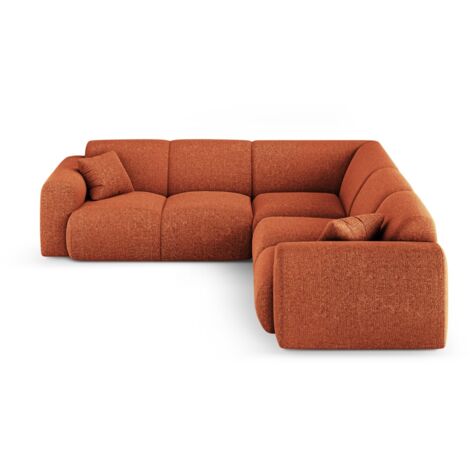 Canapé d'angle symétrique 5 places en chenille terracotta
