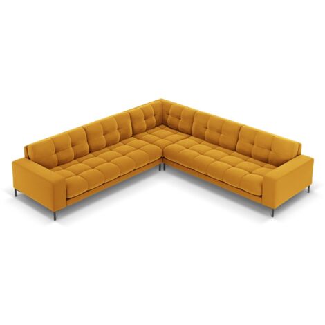 Canapé d'angle symétrique 6 places en velours jaune